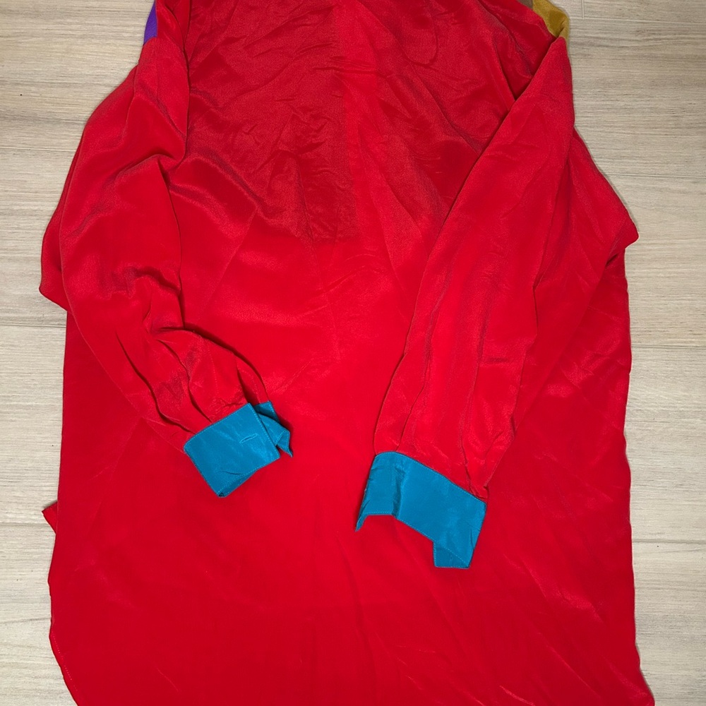 Vintage 100% Silk 80s Colorful Adam Douglass Blouse - Picture 3 of 3